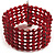 6 Strand Red Acrylic Bead Cuff Bracelet (Silver Tone Metal)