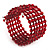 6 Strand Red Acrylic Bead Cuff Bracelet (Silver Tone Metal) - view 6