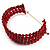 6 Strand Red Acrylic Bead Cuff Bracelet (Silver Tone Metal) - view 3