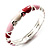 Pale Pink & Light Cream Enamel Hinged Bangle Bracelet (Silver Tone)