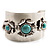 Vintage Wide Turquoise Stone Flower Cuff Bangle (Antique Silver) - view 9