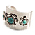 Vintage Wide Turquoise Stone Flower Cuff Bangle (Antique Silver) - view 6