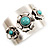 Vintage Wide Turquoise Stone Flower Cuff Bangle (Antique Silver) - view 8