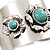 Vintage Wide Turquoise Stone Flower Cuff Bangle (Antique Silver) - view 5