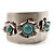 Vintage Wide Turquoise Stone Flower Cuff Bangle (Antique Silver) - view 2