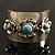 Vintage Wide Turquoise Stone Flower Cuff Bangle (Antique Silver) - view 4
