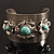 Vintage Wide Turquoise Stone Flower Cuff Bangle (Antique Silver) - view 11