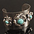 Vintage Wide Turquoise Stone Flower Cuff Bangle (Antique Silver)