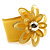 Bright Yellow Wide Acrylic Floral Cuff Bangle - view 2