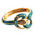 Gold Plated Crystal Turquoise Coloured Enamel Hinged Snake Bangle Bracelet - view 9