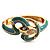 Gold Plated Crystal Turquoise Coloured Enamel Hinged Snake Bangle Bracelet - view 8