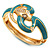 Gold Plated Crystal Turquoise Coloured Enamel Hinged Snake Bangle Bracelet
