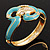 Gold Plated Crystal Turquoise Coloured Enamel Hinged Snake Bangle Bracelet - view 13