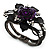 Chic Purple Resin Diamante Rose Hinged Bangle Bracelet (Gun Meal Finish)