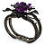 Chic Purple Resin Diamante Rose Hinged Bangle Bracelet (Gun Meal Finish) - view 10