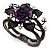 Chic Purple Resin Diamante Rose Hinged Bangle Bracelet (Gun Meal Finish) - view 12