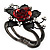 Chic Red Resin Diamante Rose Hinged Bangle Bracelet (Gun Meal Finish) - view 8