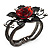 Chic Red Resin Diamante Rose Hinged Bangle Bracelet (Gun Meal Finish) - view 10