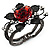 Chic Red Resin Diamante Rose Hinged Bangle Bracelet (Gun Meal Finish) - view 3