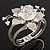 Chic Transparent Resin Diamante Rose Hinged Bangle Bracelet (Silver Tone Finish)