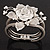 Chic Transparent Resin Diamante Rose Hinged Bangle Bracelet (Silver Tone Finish) - view 2