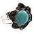Turquoise Stone Flower Hinged Bangle Bracelet (Antique Silver) - view 10