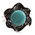 Turquoise Stone Flower Hinged Bangle Bracelet (Antique Silver) - view 12