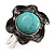 Turquoise Stone Flower Hinged Bangle Bracelet (Antique Silver) - view 3