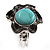 Turquoise Stone Flower Hinged Bangle Bracelet (Antique Silver) - view 15
