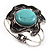 Turquoise Stone Flower Hinged Bangle Bracelet (Antique Silver) - view 6