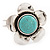 Large Turquoise Stone Flower Hinged Bangle Bracelet (Antique Silver) - view 9