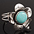 Large Turquoise Stone Flower Hinged Bangle Bracelet (Antique Silver) - view 3