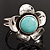 Large Turquoise Stone Flower Hinged Bangle Bracelet (Antique Silver) - view 15
