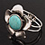 Large Turquoise Stone Flower Hinged Bangle Bracelet (Antique Silver) - view 5