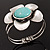 Large Turquoise Stone Flower Hinged Bangle Bracelet (Antique Silver) - view 6