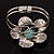 Large Turquoise Stone Flower Hinged Bangle Bracelet (Antique Silver) - view 4