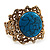 Victorian Gold Crystal, Turquoise Stone Hinged Bangle Bracelet - view 3