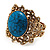 Victorian Gold Crystal, Turquoise Stone Hinged Bangle Bracelet - view 12