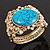 Victorian Gold Crystal, Turquoise Stone Hinged Bangle Bracelet