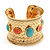 Wide Gold Plated Coral & Turquoise Coloured Acrylic Bead Cuff Bangle - 19cm Length - view 9