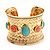 Wide Gold Plated Coral & Turquoise Coloured Acrylic Bead Cuff Bangle - 19cm Length
