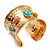 Wide Gold Plated Coral & Turquoise Coloured Acrylic Bead Cuff Bangle - 19cm Length - view 3
