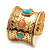 Wide Gold Plated Coral & Turquoise Coloured Acrylic Bead Cuff Bangle - 19cm Length - view 10