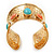Wide Gold Plated Coral & Turquoise Coloured Acrylic Bead Cuff Bangle - 19cm Length - view 5