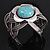 Vintage Turquoise Stone Flower Cuff Bracelet In Antique Silver Metal - Adjustable - view 6