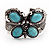 Vintage Turquoise Bead Butterfly Cuff Bracelet In Antique Silver Metal - Adjustable - view 5