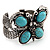 Vintage Turquoise Bead Butterfly Cuff Bracelet In Antique Silver Metal - Adjustable - view 7