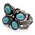 Vintage Turquoise Bead Butterfly Cuff Bracelet In Antique Silver Metal - Adjustable - view 8