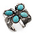 Vintage Turquoise Bead Butterfly Cuff Bracelet In Antique Silver Metal - Adjustable - view 2