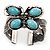 Vintage Turquoise Bead Butterfly Cuff Bracelet In Antique Silver Metal - Adjustable - view 4